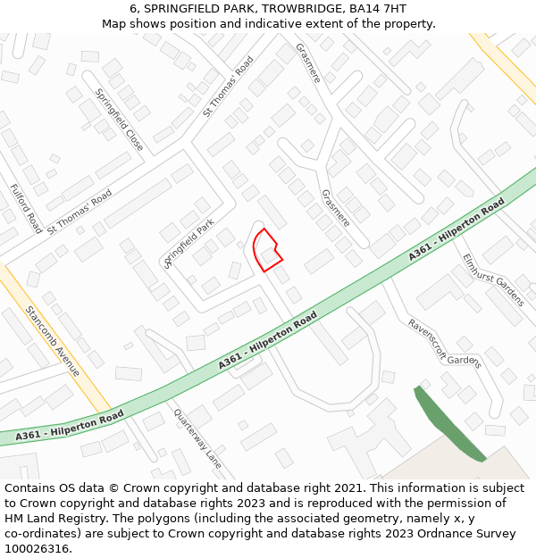 6, SPRINGFIELD PARK, TROWBRIDGE, BA14 7HT: Location map and indicative extent of plot