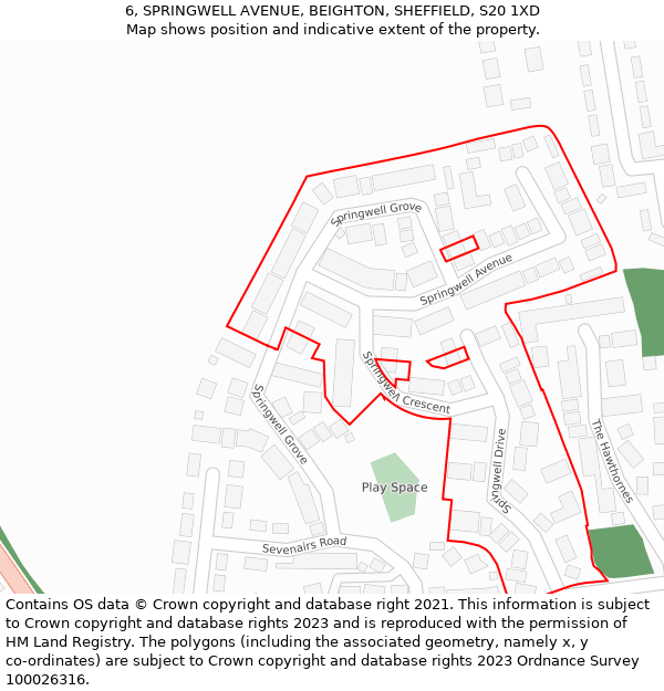 6, SPRINGWELL AVENUE, BEIGHTON, SHEFFIELD, S20 1XD: Location map and indicative extent of plot
