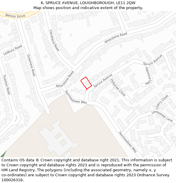 6, SPRUCE AVENUE, LOUGHBOROUGH, LE11 2QW: Location map and indicative extent of plot