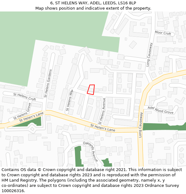 6, ST HELENS WAY, ADEL, LEEDS, LS16 8LP: Location map and indicative extent of plot