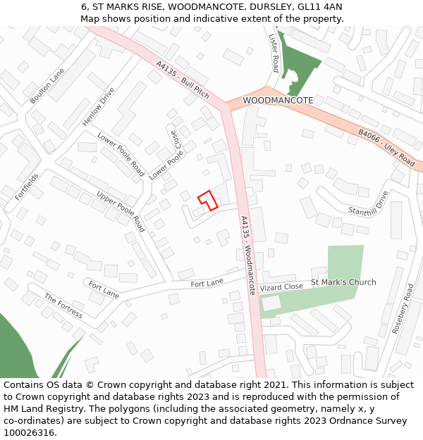 6, ST MARKS RISE, WOODMANCOTE, DURSLEY, GL11 4AN: Location map and indicative extent of plot