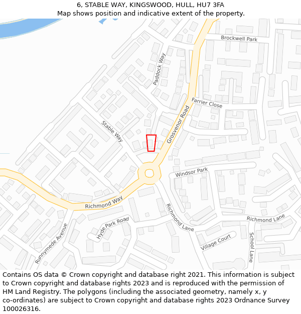 6, STABLE WAY, KINGSWOOD, HULL, HU7 3FA: Location map and indicative extent of plot