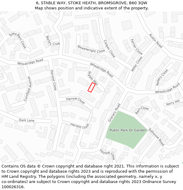 6, STABLE WAY, STOKE HEATH, BROMSGROVE, B60 3QW: Location map and indicative extent of plot