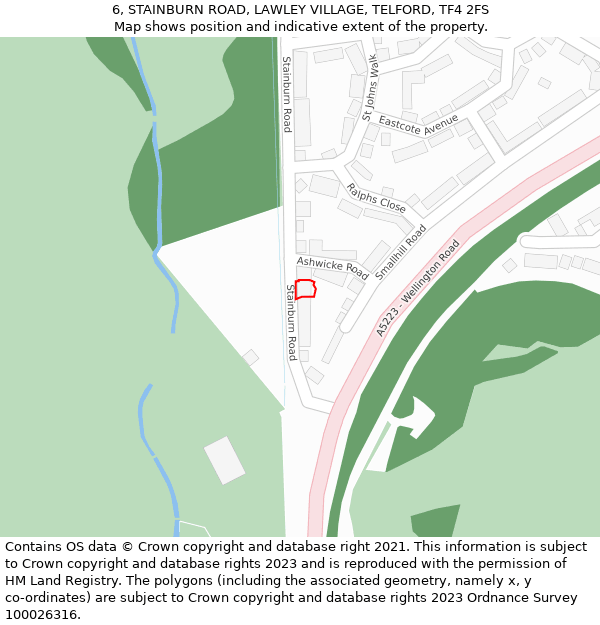6, STAINBURN ROAD, LAWLEY VILLAGE, TELFORD, TF4 2FS: Location map and indicative extent of plot