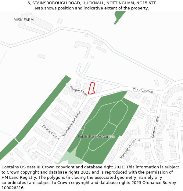 6, STAINSBOROUGH ROAD, HUCKNALL, NOTTINGHAM, NG15 6TT: Location map and indicative extent of plot