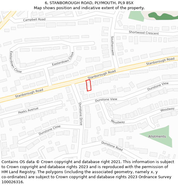 6, STANBOROUGH ROAD, PLYMOUTH, PL9 8SX: Location map and indicative extent of plot