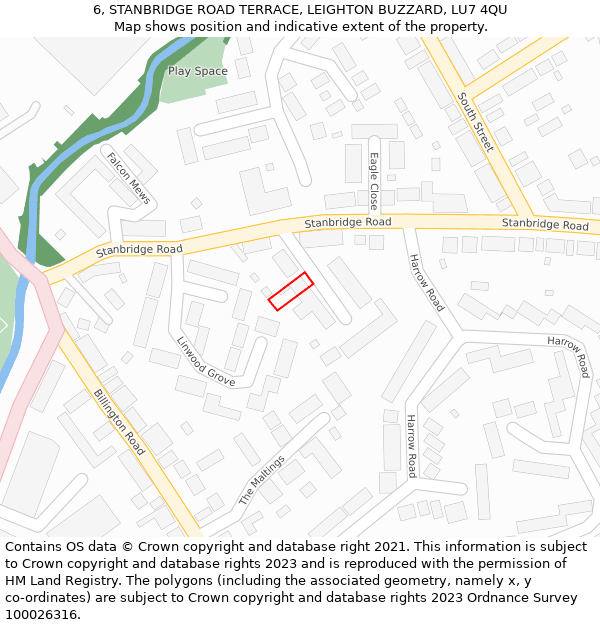 6, STANBRIDGE ROAD TERRACE, LEIGHTON BUZZARD, LU7 4QU: Location map and indicative extent of plot