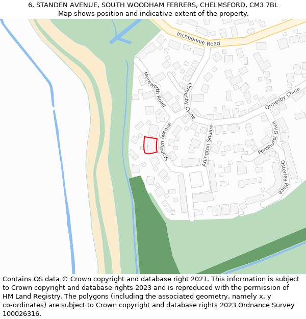 6, STANDEN AVENUE, SOUTH WOODHAM FERRERS, CHELMSFORD, CM3 7BL: Location map and indicative extent of plot