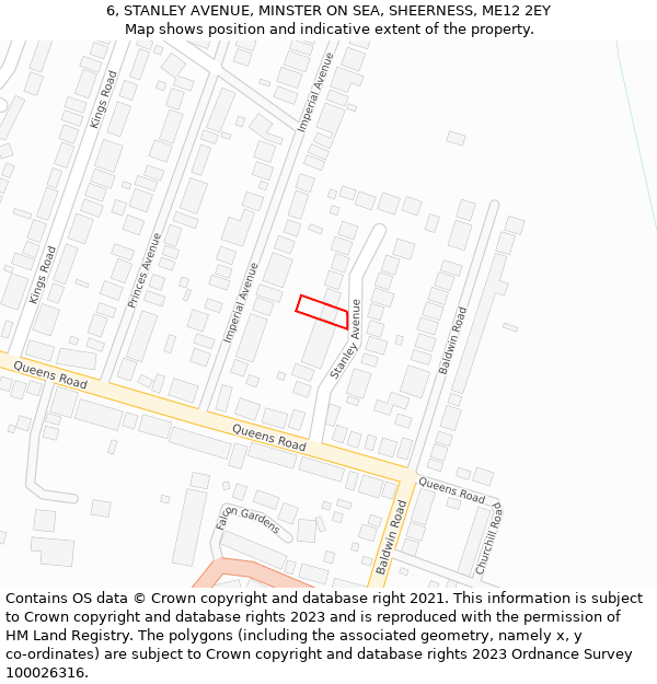 6, STANLEY AVENUE, MINSTER ON SEA, SHEERNESS, ME12 2EY: Location map and indicative extent of plot