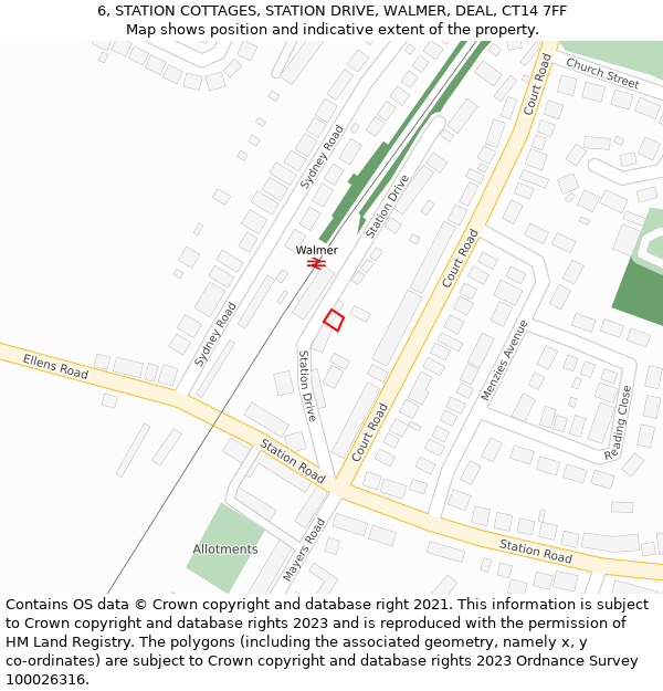 6, STATION COTTAGES, STATION DRIVE, WALMER, DEAL, CT14 7FF: Location map and indicative extent of plot