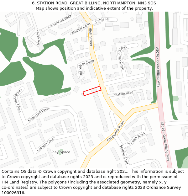 6, STATION ROAD, GREAT BILLING, NORTHAMPTON, NN3 9DS: Location map and indicative extent of plot