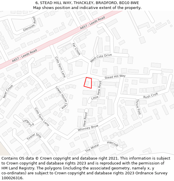 6, STEAD HILL WAY, THACKLEY, BRADFORD, BD10 8WE: Location map and indicative extent of plot