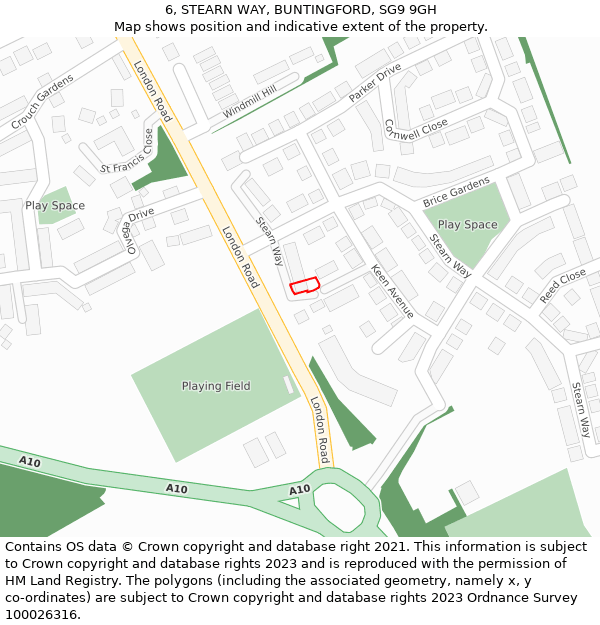 6, STEARN WAY, BUNTINGFORD, SG9 9GH: Location map and indicative extent of plot