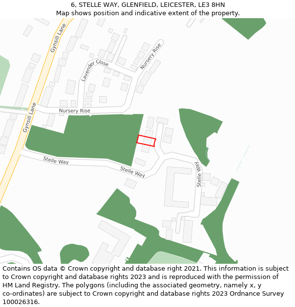 6, STELLE WAY, GLENFIELD, LEICESTER, LE3 8HN: Location map and indicative extent of plot