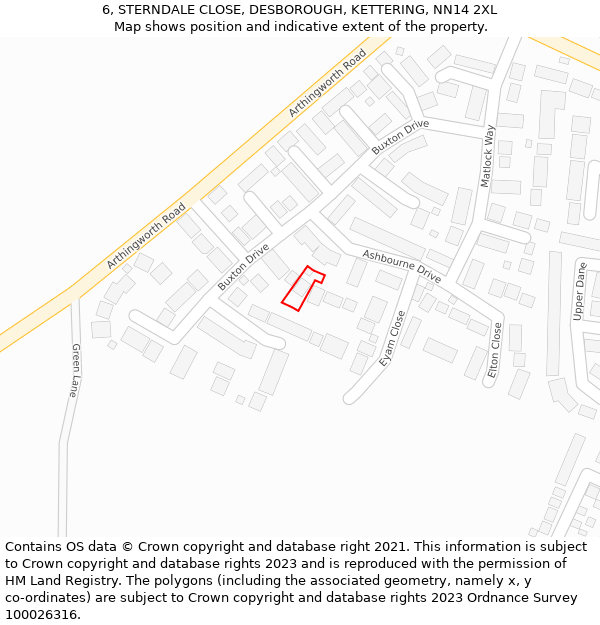 6, STERNDALE CLOSE, DESBOROUGH, KETTERING, NN14 2XL: Location map and indicative extent of plot