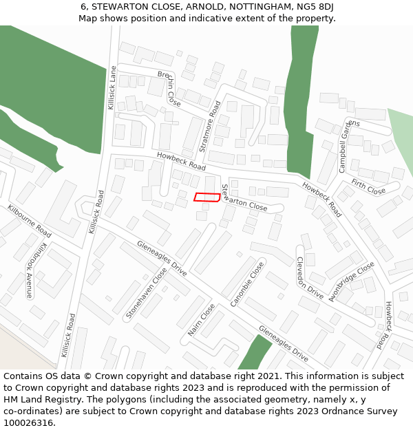 6, STEWARTON CLOSE, ARNOLD, NOTTINGHAM, NG5 8DJ: Location map and indicative extent of plot