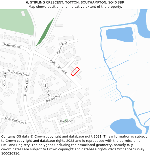 6, STIRLING CRESCENT, TOTTON, SOUTHAMPTON, SO40 3BP: Location map and indicative extent of plot