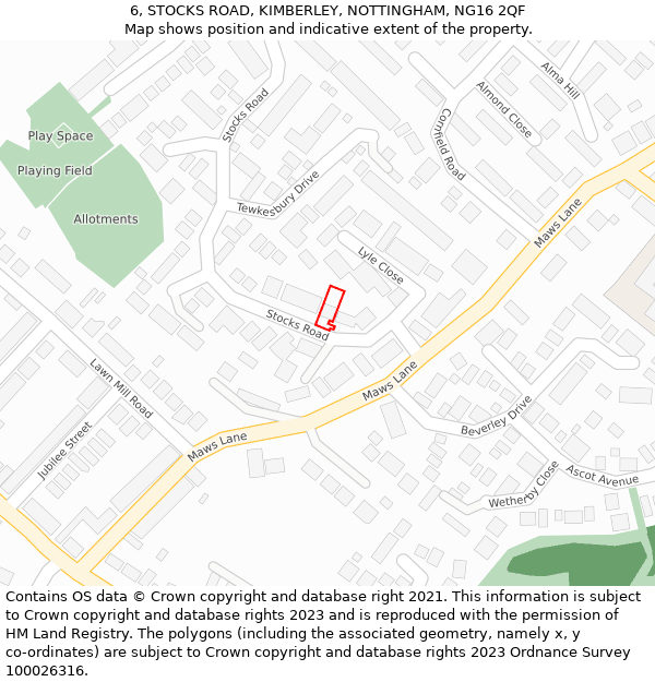 6, STOCKS ROAD, KIMBERLEY, NOTTINGHAM, NG16 2QF: Location map and indicative extent of plot