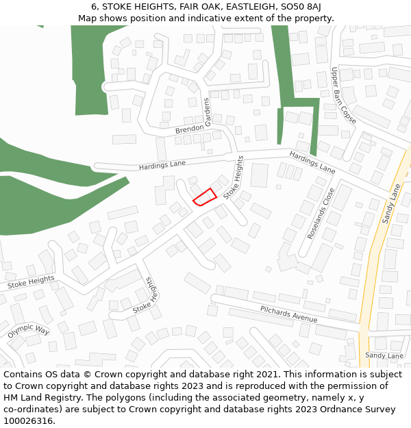 6, STOKE HEIGHTS, FAIR OAK, EASTLEIGH, SO50 8AJ: Location map and indicative extent of plot