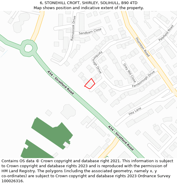 6, STONEHILL CROFT, SHIRLEY, SOLIHULL, B90 4TD: Location map and indicative extent of plot