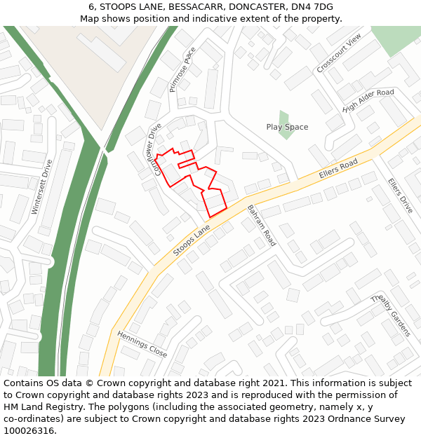 6, STOOPS LANE, BESSACARR, DONCASTER, DN4 7DG: Location map and indicative extent of plot