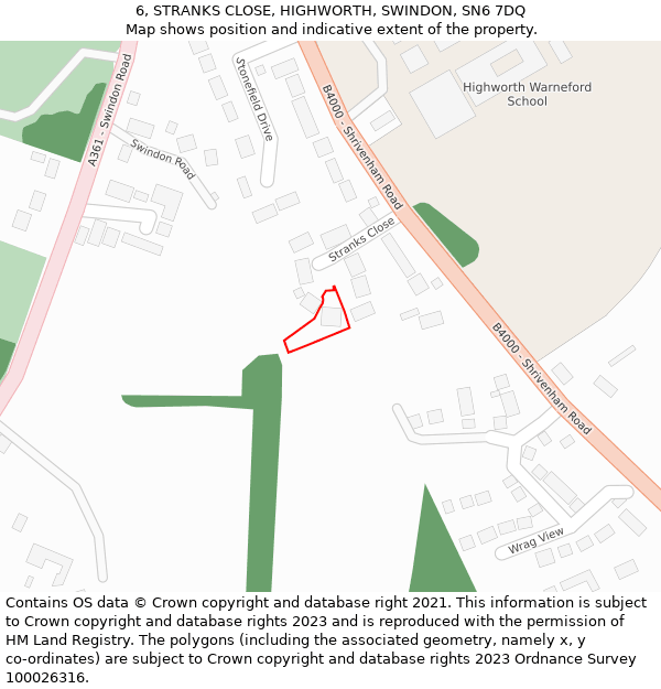 6, STRANKS CLOSE, HIGHWORTH, SWINDON, SN6 7DQ: Location map and indicative extent of plot