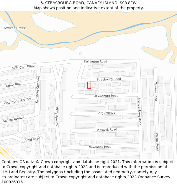 6, STRASBOURG ROAD, CANVEY ISLAND, SS8 8EW: Location map and indicative extent of plot