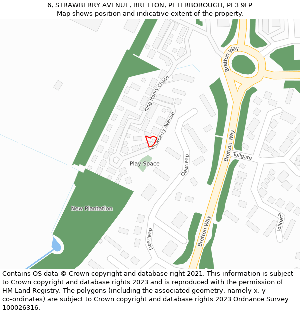 6, STRAWBERRY AVENUE, BRETTON, PETERBOROUGH, PE3 9FP: Location map and indicative extent of plot