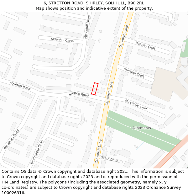 6, STRETTON ROAD, SHIRLEY, SOLIHULL, B90 2RL: Location map and indicative extent of plot