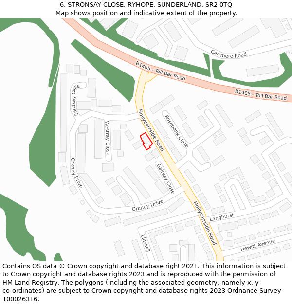 6, STRONSAY CLOSE, RYHOPE, SUNDERLAND, SR2 0TQ: Location map and indicative extent of plot