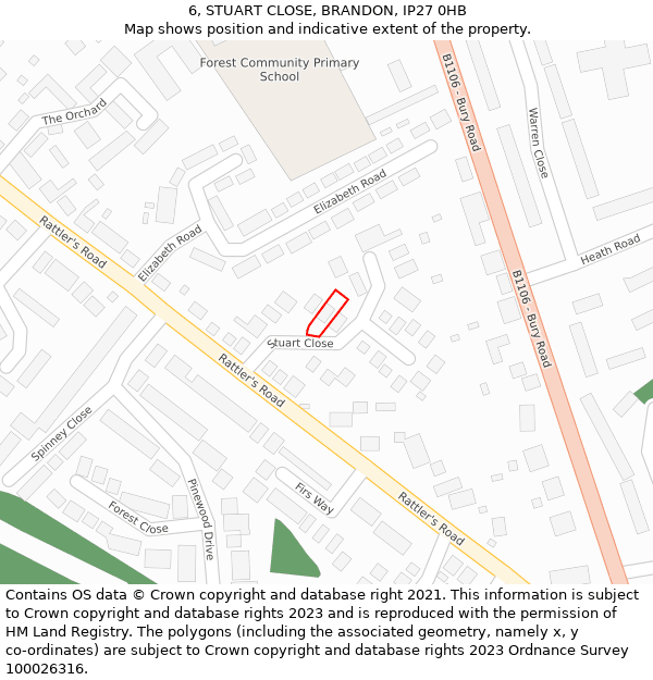 6, STUART CLOSE, BRANDON, IP27 0HB: Location map and indicative extent of plot
