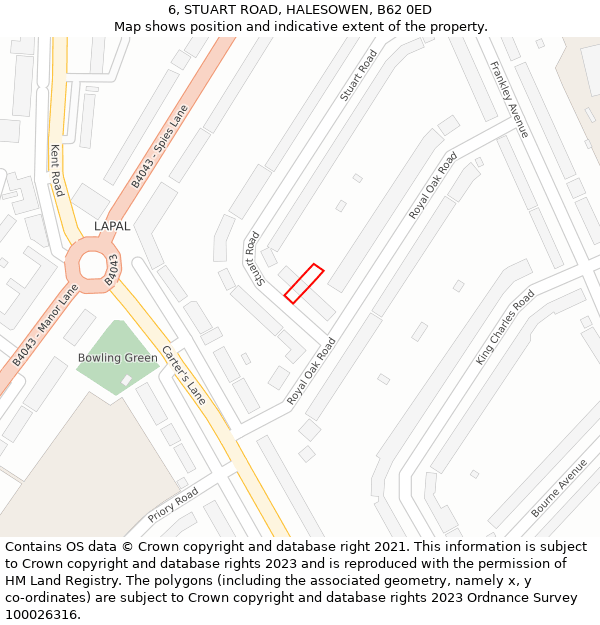 6, STUART ROAD, HALESOWEN, B62 0ED: Location map and indicative extent of plot