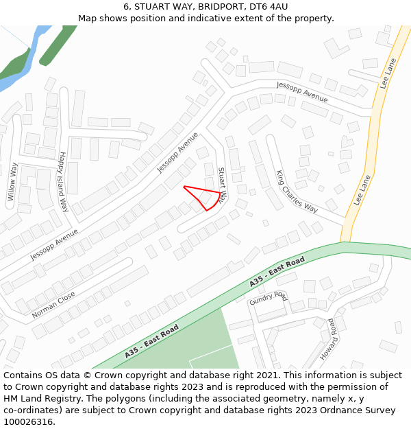 6, STUART WAY, BRIDPORT, DT6 4AU: Location map and indicative extent of plot