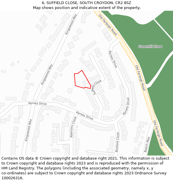 6, SUFFIELD CLOSE, SOUTH CROYDON, CR2 8SZ: Location map and indicative extent of plot