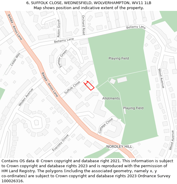 6, SUFFOLK CLOSE, WEDNESFIELD, WOLVERHAMPTON, WV11 1LB: Location map and indicative extent of plot
