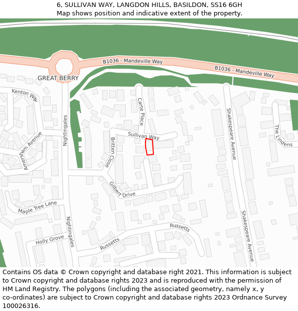6, SULLIVAN WAY, LANGDON HILLS, BASILDON, SS16 6GH: Location map and indicative extent of plot