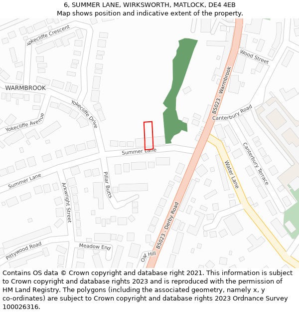 6, SUMMER LANE, WIRKSWORTH, MATLOCK, DE4 4EB: Location map and indicative extent of plot