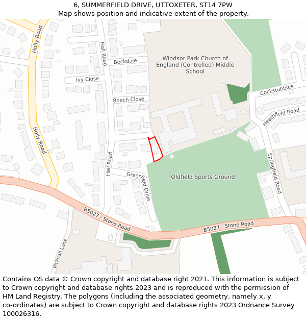 6, SUMMERFIELD DRIVE, UTTOXETER, ST14 7PW: Location map and indicative extent of plot