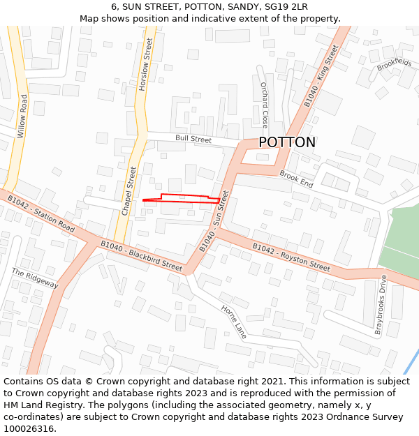 6, SUN STREET, POTTON, SANDY, SG19 2LR: Location map and indicative extent of plot