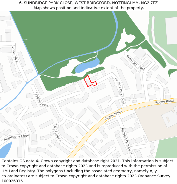 6, SUNDRIDGE PARK CLOSE, WEST BRIDGFORD, NOTTINGHAM, NG2 7EZ: Location map and indicative extent of plot