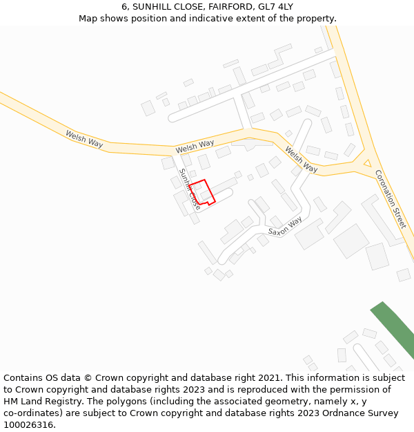 6, SUNHILL CLOSE, FAIRFORD, GL7 4LY: Location map and indicative extent of plot