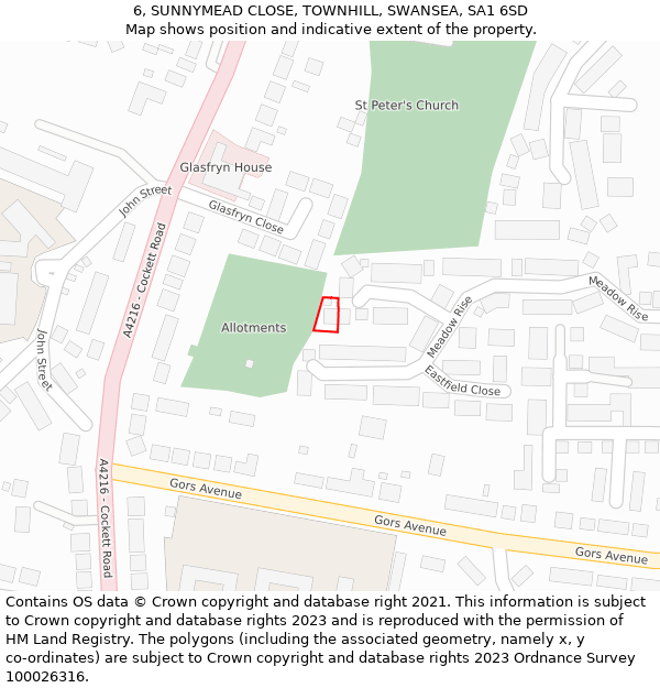 6, SUNNYMEAD CLOSE, TOWNHILL, SWANSEA, SA1 6SD: Location map and indicative extent of plot