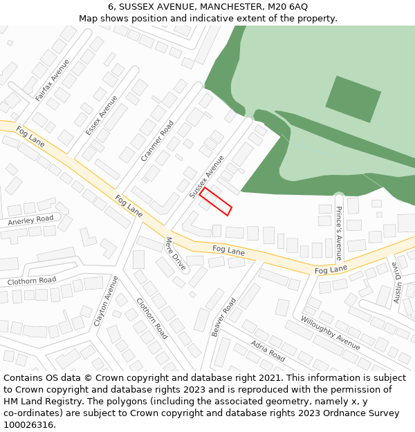 6, SUSSEX AVENUE, MANCHESTER, M20 6AQ: Location map and indicative extent of plot