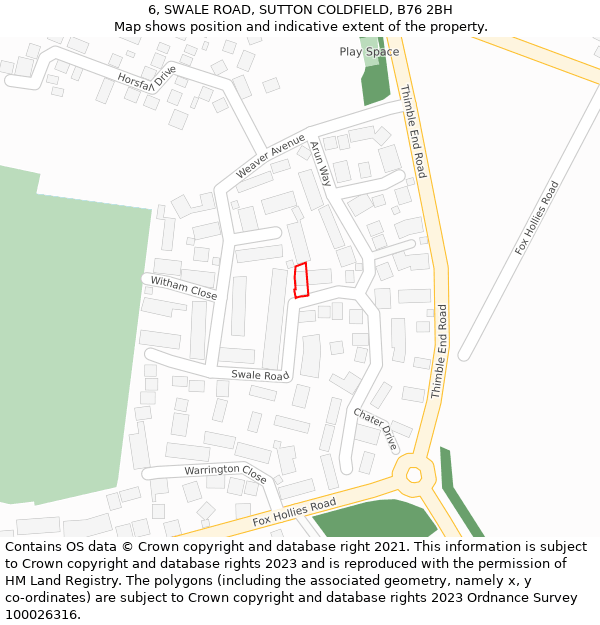 6, SWALE ROAD, SUTTON COLDFIELD, B76 2BH: Location map and indicative extent of plot