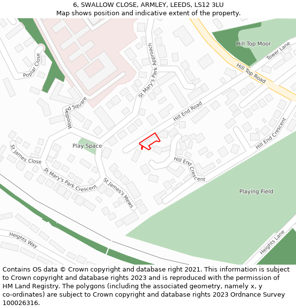 6, SWALLOW CLOSE, ARMLEY, LEEDS, LS12 3LU: Location map and indicative extent of plot