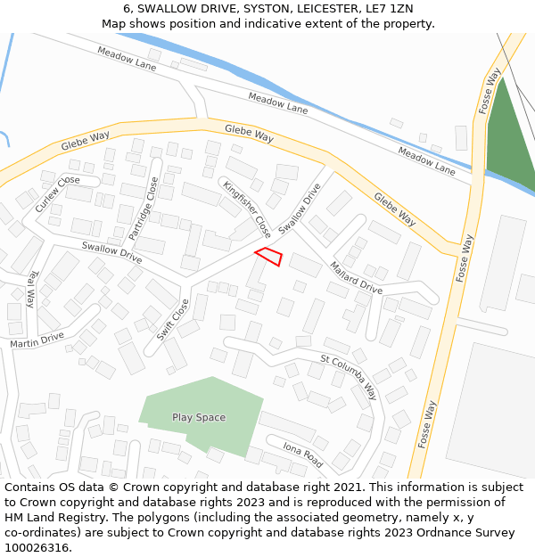 6, SWALLOW DRIVE, SYSTON, LEICESTER, LE7 1ZN: Location map and indicative extent of plot