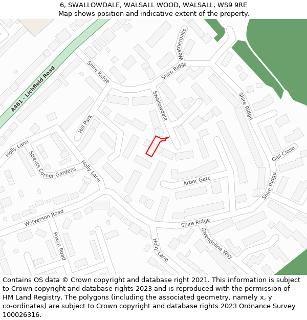 6, SWALLOWDALE, WALSALL WOOD, WALSALL, WS9 9RE: Location map and indicative extent of plot