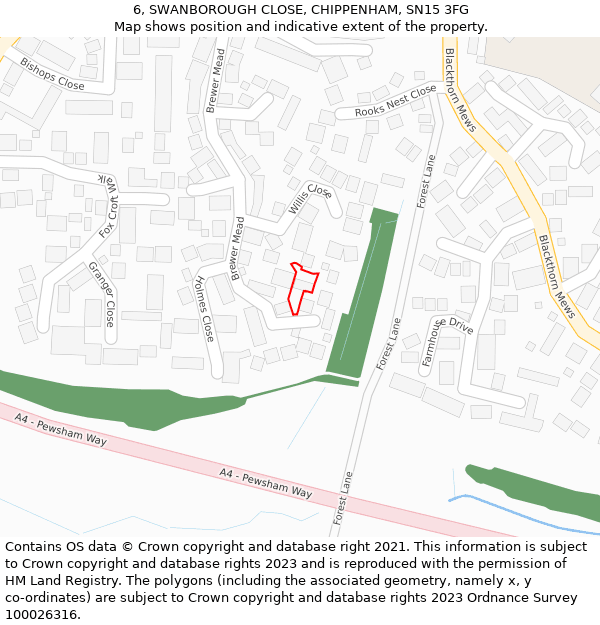 6, SWANBOROUGH CLOSE, CHIPPENHAM, SN15 3FG: Location map and indicative extent of plot