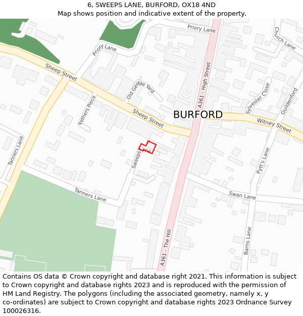 6, SWEEPS LANE, BURFORD, OX18 4ND: Location map and indicative extent of plot