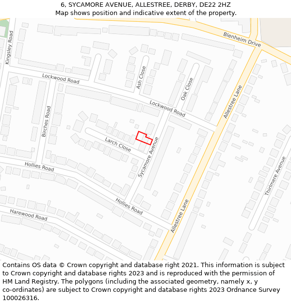 6, SYCAMORE AVENUE, ALLESTREE, DERBY, DE22 2HZ: Location map and indicative extent of plot